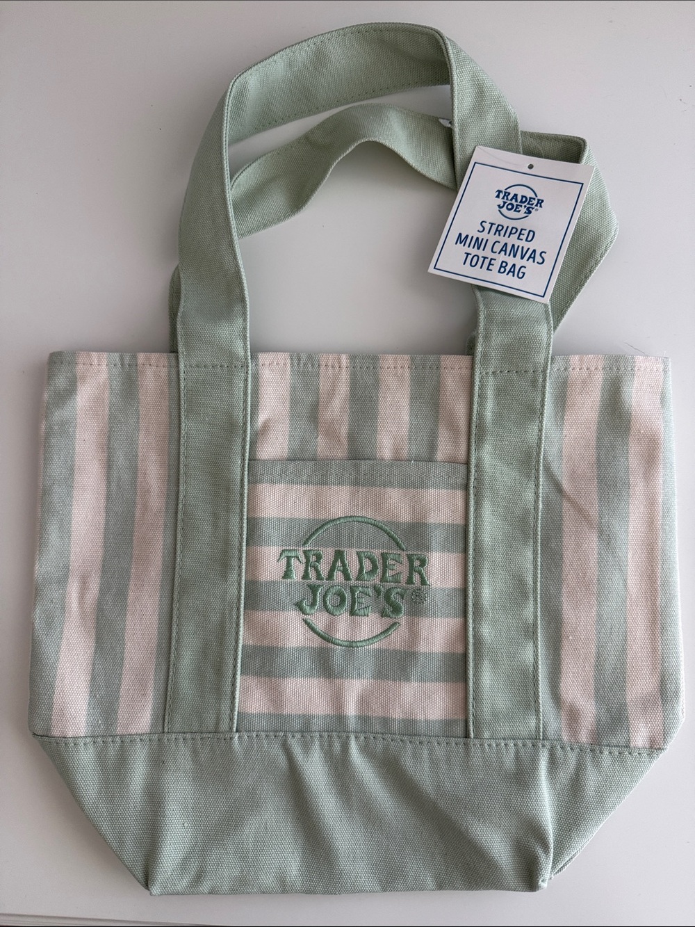Trader Joe’s Mint Green Striped Mini Canvas Tote Bag